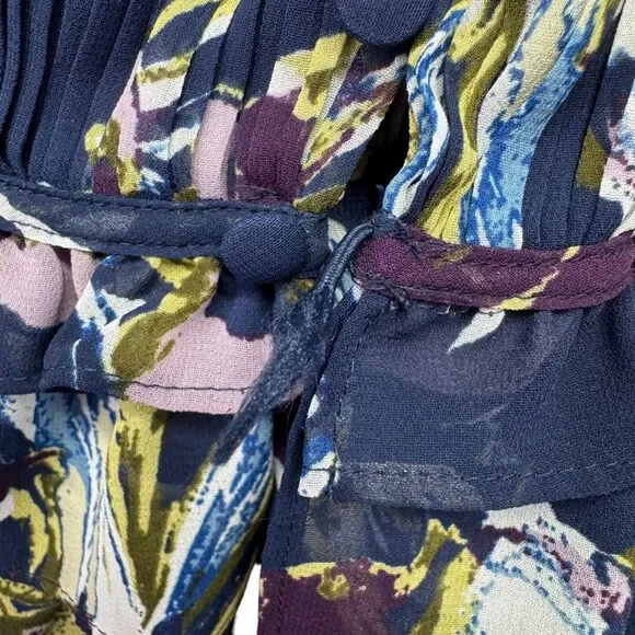 Chico’s Blouse Womens 2 Blue Stretch Floral Bird Of Paradise-Print Pullover Knit - Picture 5 of 12